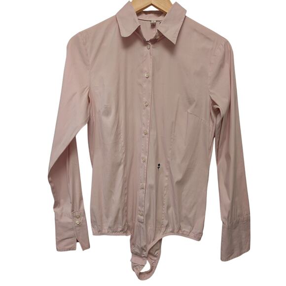 Seidensticker Long Sleeve Poplin Bodysuit Blouse Pink Kent Collar Formal Career - Picture 1 of 9
